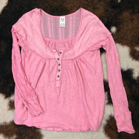 Free People Tops - Free People Down Under Henley Coral Pink Medium